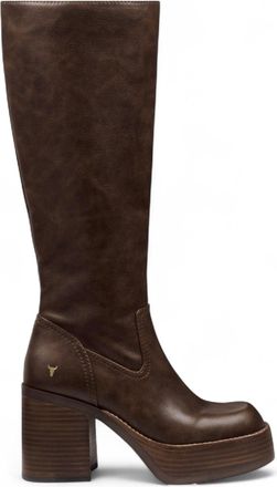 Windsor Smith Womens Oak Brown Faux Leather Knee-High Platform Heel Boots - Niche