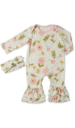 Everly Grey Ruffle Romper & Head Wrap Set in Carnation at Nordstrom, Size 12-18M