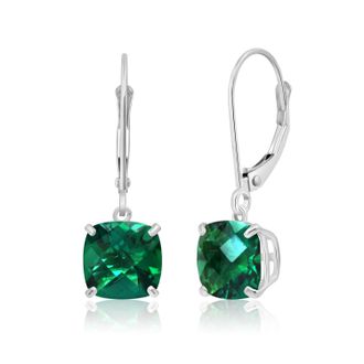 MAX + STONE 14k Solid White Gold Gemstone Dangle Leverback Earrings (8mm)