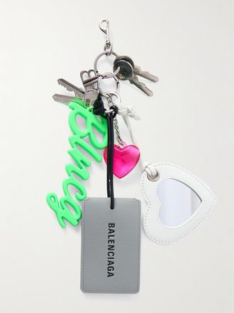 Balenciaga Portachiavi In Pelle, Silicone, Cristallo E Metallo Argentato Con Decorazioni Aki - Argento