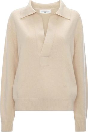 Victoria Beckham Genevieve Polo Collar Jumper - Dames - Polos - Beige - M - Wol - Tops