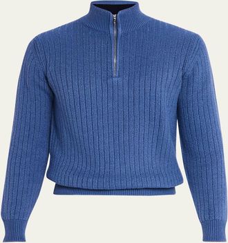 Fioroni Cashmere Mens Ribbed-Knit Cotton Half-Zip Sweater