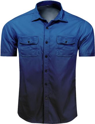 Generic Mens Gradient Pocket Short Sleeved Shirt Beach Vacation Button Casual top (UK, Alpha, XL, Regular, Regular, 4)