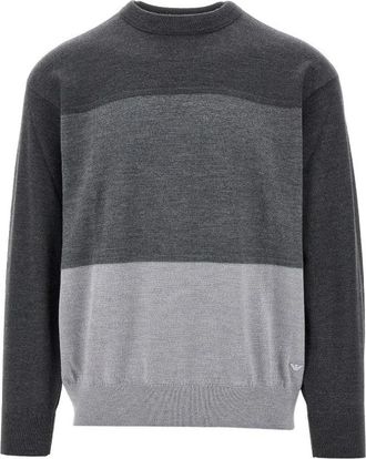 Emporio Armani Eagle Motif Wollen Trui - Heren - Ronde hals truien - Grijs - XL - Wol - Truien & Vesten