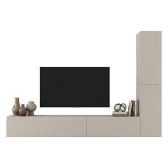 Dmora Pared Modular Gatafa, Mueble De Sal&oacute;n Con 4 Estantes, Puerta Abatible, Beige