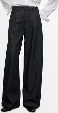 Mango Wide Leg Pleated Denim Trousers in Black at Nordstrom, Size 2