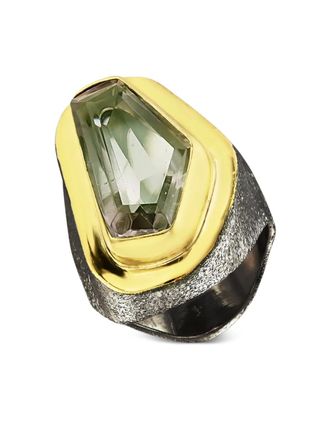 Obsidian Aristocracy Morals handmade ring - women - Black Rhodium/Citrine/Gold Plated - 54