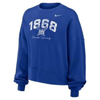 Nike Womens College (Hampton University) Phoenix Fleece Crew-Neck Sweatshirt in Blue | W33302HMTU25-RYL