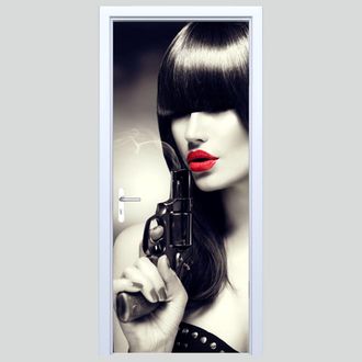 OEM Pegatina De Tela Para Puerta Con Mujer Con Pistola 159pd