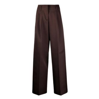 Golden Goose Broeken, Dames, Bruin, S, Wol, Wijde Pijpen Wol Gabardine Broek