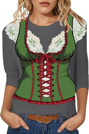 Generic Oktoberfest Costumes Women Funny Shirt T-Shirt (Grey, XL)