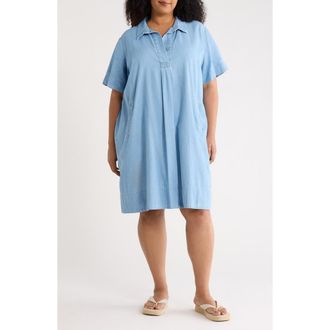 Eileen Fisher Classic Chambray Shift Dress in Light Wash at Nordstrom, Size 1X