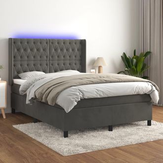 vidaXL Vidaxl - Cama Box Spring Colch&oacute;n Y Led Terciopelo Gris Oscuro 140x190 Cm