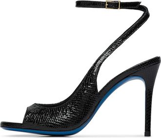 Loriblu Zwarte glanzende slangeffect leren sandaal - Dames - Sandalen met hakken - Zwart - 35 EU - Schoenen
