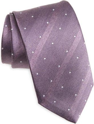 David Donahue Stripe & Dot Silk Tie in Purple at Nordstrom