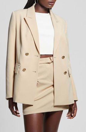 Guess Fiona Double Breasted Stretch Twill Blazer in Foamy Taupe at Nordstrom, Size X-Small