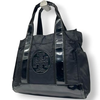 Tory Burch Black Nylon Patent Leather Handbag Tote Bag (Pre-Owned)