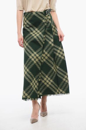 Burberry Wool Wrap Skirt with Fringed Hem Burberry