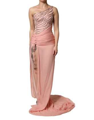 Dolce & Gabbana Pink Embellished One Shoulder Maxi Womens Dress (Pre-Owned)