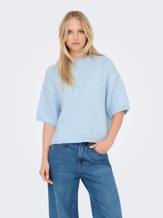Jacqueline de Yong Kurzarmpullover JDY JDYLINEA S/S PULLOVER O-NECK KNT NOOS, Damen, Gr. S, cashmere blau, Strick, Obermaterial: 80% Polyacryl, 20% Polyester, unifarben,