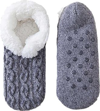 Generic Ladies Fluffy Socks, Thermal Socks Thick Warm Non Slip Fluffy Sock with Grippers, Soft Fleece Lining Knitted Thermal Slippers for Winter Indoor Home T