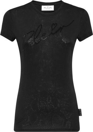 Philipp Plein T-Shirt Ronde Hals Signature - Dames - T-shirts - Zwart - M - Katoen - Tops
