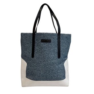 Jimmy Choo London Black Blue White Cotton Denim Leather Shoulder Bag Tote Bag (Pre-Owned)