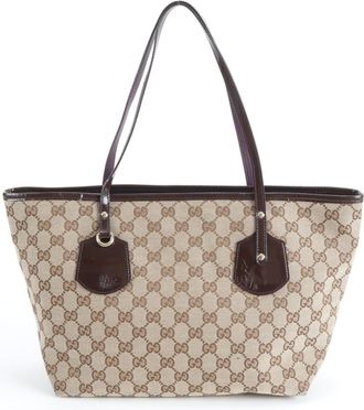 Gucci Gg Canvas Brown Gg Canvas Leather Shoulder Bag Tote Bag (Pre-Owned)