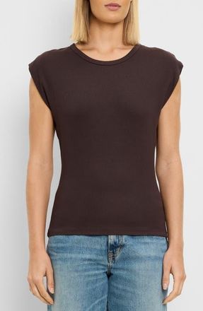 Michael Stars Joni Power Shoulder Rib Top in Java at Nordstrom, Size X-Small
