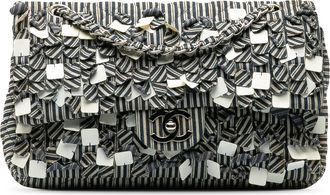 Chanel Navy Striped Medium Double Flap Bag