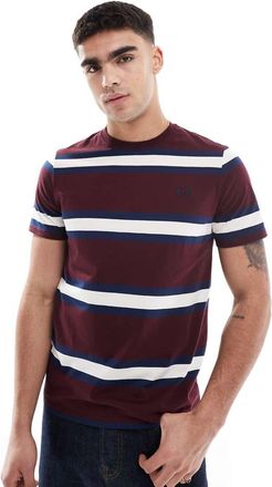 Fred Perry T-shirt a righe ampie orizzontali bordeaux e bianche-Rosso
