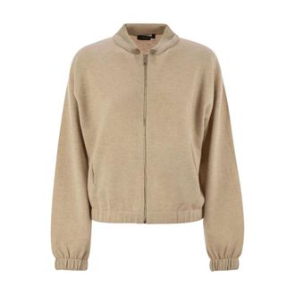Fabiana Filippi Cardigans, female, Beige, Size: L Ribbed Knit Bomber Jacket