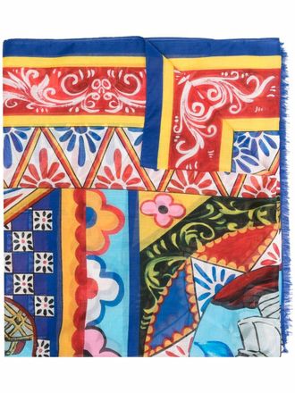Dolce & Gabbana graphic-print cotton twill scarf - women - Cotton - One Size - Blue