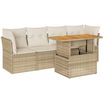 vidaXL Juego De Sof&aacute;s Jard&iacute;n Con Cojines 5 Pzas Rat&aacute;n Sint&eacute;tico Beige Vidaxl