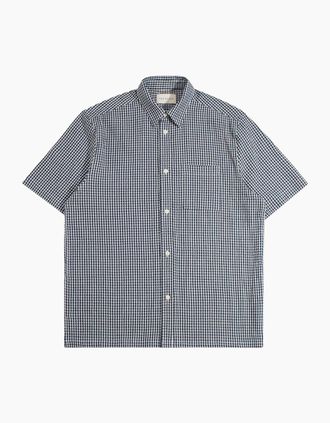Far Afield Mens Far Afield Costa Gingham Check Shirt - Navy - Size: 42/Regular