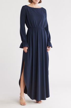 Go Couture Long Sleeve Knit Maxi Dress in Navy Rib at Nordstrom Rack, Size X-Large