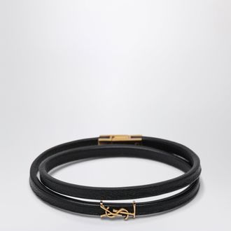 Saint Laurent Bracciale a doppio giro nero con logo Cassandre