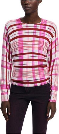 Desigual Roze Geruite Gebreide Trui met Ronde Hals - Dames - Ronde hals truien - Roze - M - Truien & Vesten