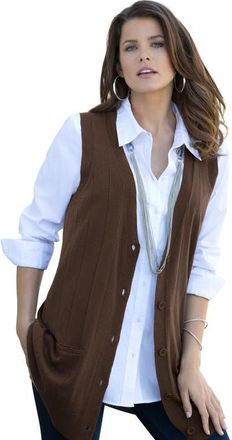 Roaman's Plus Size Drop Needle Vest Lightweight Sweater Knit in Chocolate at Nordstrom, Size Medium