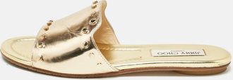 Jimmy Choo London Gold Patent Leather Nanda Flat Slides