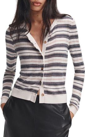 Rag & Bone Teresa Stripe Silk Blend Cardigan in Ivr Multi at Nordstrom, Size X-Small