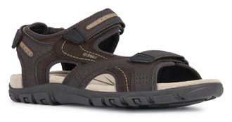Geox Sandale GEOX UOMO SANDAL STRADA, Herren, Gr. 46, braun (braun, sand), Lederimitat, Schuhe Sandale, Sommerschuh, Klettschuh, Outdoorsandale, im Trekkin