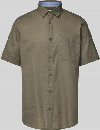 Tom Tailor Regular Fit Leinenhemd mit kurzem Arm in Oliv, Größe XXXL