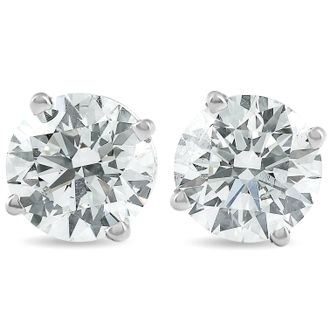 Pompeii3 2 Ct TW Round Lab Grown Diamond Studs 14K White Gold With Screw Backs