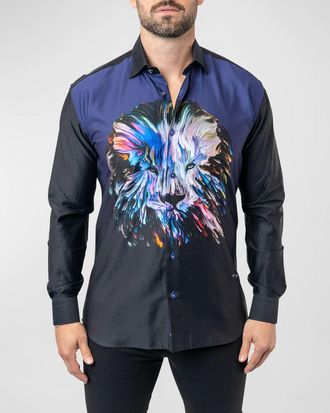 Maceoo Mens Fibonacci Lion Paint Dress Shirt