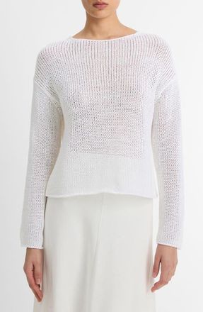 Vince Open Knit Boat Neck Sweater in Optic White at Nordstrom, Size Xx-Small