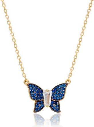 Suzy Levian Cubic Zirconia Butterfly Pav&eacute; Pendant Necklace in Blue at Nordstrom Rack
