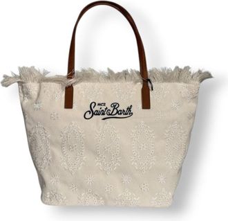 MC2 Saint Barth Intricately Embroidered Medium Tote Bag With Fringed Edge