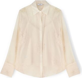 Motivi Organza Blouse met Bloemenborduursel - Dames - Overhemden - Wit - S - Organza - Overhemden