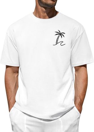 Heekpek Mens T Shirt Cotton T-Shirts for Men Short Sleeve Tops Crew Neck Graphic Printed Tee, C White, XL